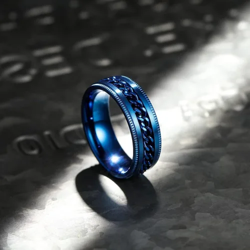 Miniatura 36 de King Will - Anillo antiestrés de acero inoxidable 316L para hombres y mujeres, con cadena decorativa giratoria, 8 mm de ancho, anillo de boda