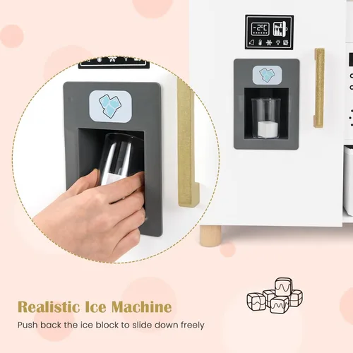 Miniatura 5 de INFANS Juego de cocina para niños, juego de juguetes de cocina de madera para niños pequeños con tablero de dibujo acrílico, máquina de hielo, Blanco