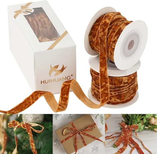 Miniatura 24 de HUIHUANG Cinta de Terciopelo Negro 3/8" Cinta de Terciopelo Arrugado para Adornos de Árbol de Navidad, Envoltura de Regalos, Decoración de Coronas