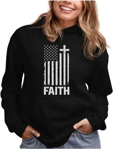 Miniatura 5 de Tstars Faith American Flag - Sudadera patriótica con capucha para mujer del 4 de julio