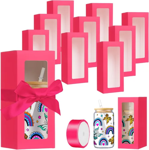 Miniatura 13 de Honoson Caja de regalo de 24 vasos con cinta para sublimación, cajas de exposición de vidrio transparente para vasos de 12 onzas, 16 onzas, 20 Negro