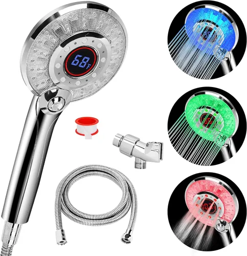 Cabezal de ducha LED con cambio de color, cabezal de ducha de mano de alta presión con manguera, cabezales de ducha de ahorro de agua con