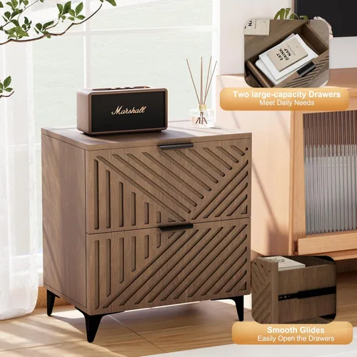 Miniatura 45 de Royal Windsor Mesita de noche acanalada con 3 cajones, mesa auxiliar lateral, armario de almacenamiento de acento, mesita de noche moderna