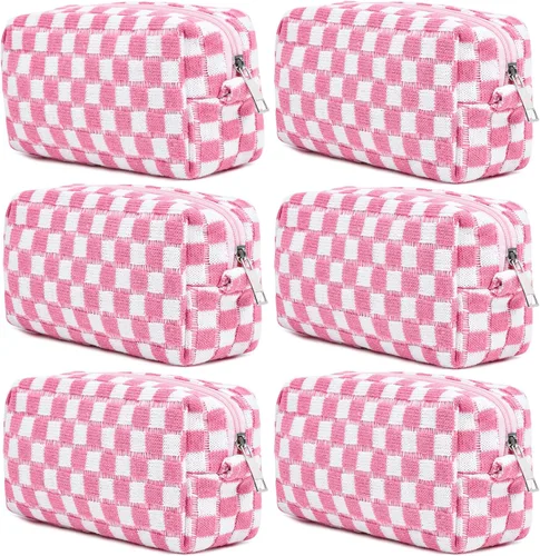 Miniatura 54 de SOIDRAM 6 Piezas Bolsa de Maquillaje a Cuadros Preppy Bolsa de Cosméticos a Granel Rosa Negra Bolsa de Maquillaje Personalizada Bolsa de Viaje de 6