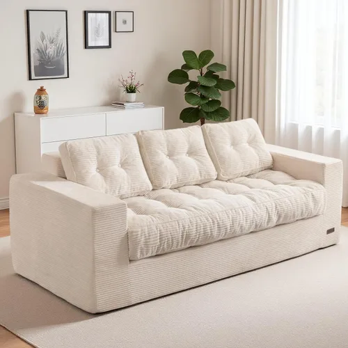Miniatura 23 de MAXYOYO Sofá de dos plazas para sala de estar, sofá pequeño acolchado sin estructura, cómodo sillón tipo puf para espacios pequeños, dormitorio