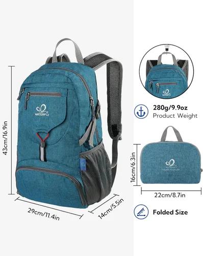 Miniatura 2 de WATERFLY Mochila pequeña ligera y plegable: mochila de 20 l ultra ligera, plegable, de senderismo, de viaje, de camping, de día, para hombre y mujer