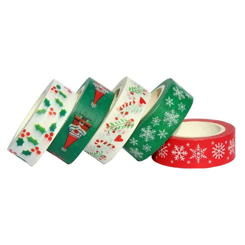 Miniatura 2 de 5 rollos de cinta adhesiva Washi de enmascarar de Navidad, 0.6 pulgadas x 32.8 pies, cinta decorativa Washi para álbumes de recortes, planificador
