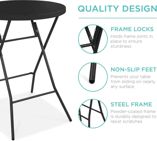Miniatura 5 de Best Choice Products Mesa plegable de altura de barra de 32 pulgadas, accesorio redondo para interiores y exteriores, para patio, patio, comedor