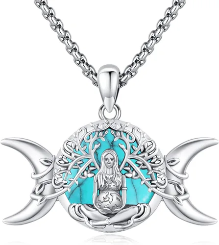 Miniatura 197 de Collar de pentagrama de plata de ley con triple luna, diosa celta, nudo celta, nudo de brujas, Ankh, sol y luna, Hécate, lilith, Santa Muerte
