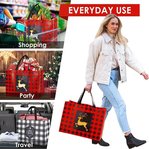 Miniatura 4 de YANGTE Paquete de 16 bolsas de regalo de Navidad extra grandes, bolsas reutilizables con asa, bolsas de compras de comestibles de Navidad no tejidas