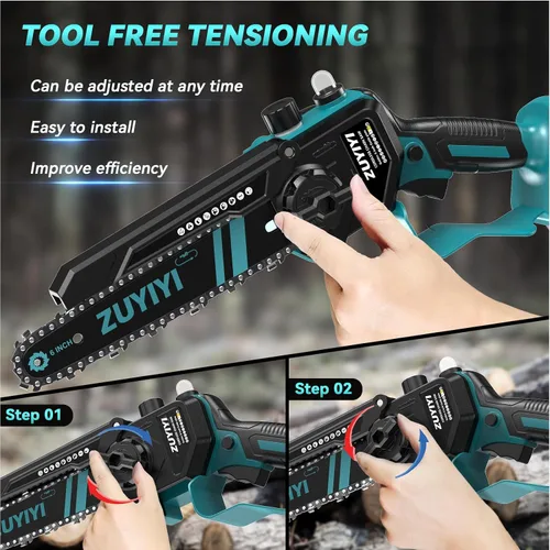 Miniatura 5 de Mini motosierra inalámbrica de 6 pulgadas para batería Makita de 18 V, motosierra pequeña de mano sin escobillas con engrasador automático