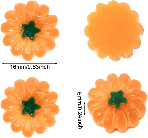 Miniatura 2 de Honbay 50 dijes de calabaza para Halloween, cabujones de resina con parte trasera plana, bonitos adornos vegetales para accesorios para el cabello