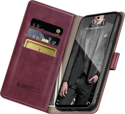 Miniatura 4 de SUANPOT Funda de piel tipo cartera para Samsung Galaxy A53 5G con tarjetero de crédito RFID Flip Folio Book Phone Case a prueba de golpes para Rojo