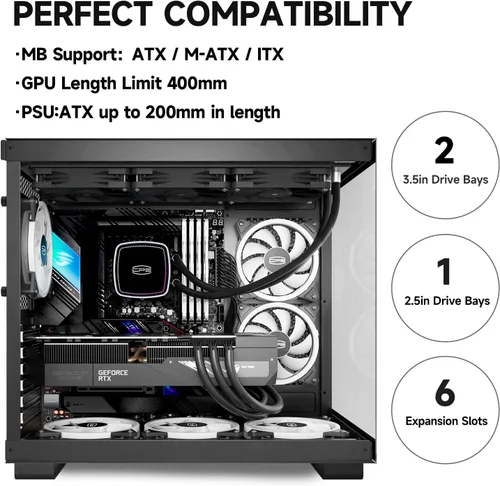 Miniatura 4 de PCCOOLER C3T500 ARGB Chasis para PC Mid Tower Escritorio Superior para PC Gaming para ATX/M-ATX/ITX con 6 Ventiladores ARGB, Diseño Sin Columnas