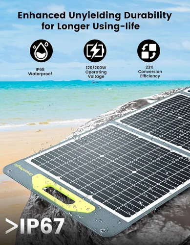 Miniatura 2 de Greenmagic Panel Solar Portátil de 120W 19V, Kit de Paneles Solares Plegables de 120W con Soportes Ajustables, Impermeable IP65 para Camping