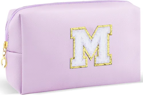 Miniatura 79 de URSKYTOUS Regalos para niñas, bolsa de maquillaje con inicial, bolsa de cosméticos personalizada con cremallera, bonita bolsa de aseo de viaje, Azul