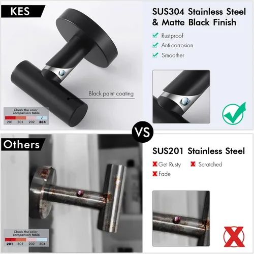 Miniatura 3 de KES Gancho para toallas de baño, gancho para bata, ducha, cocina, ganchos para colgar en la pared, montaje en pared, acero inoxidable SUS 304, negro
