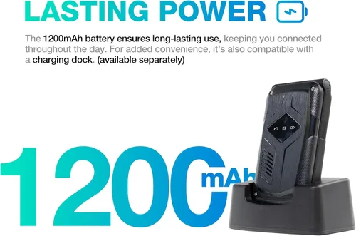 Miniatura 7 de AGM M10 Basic Flip Phone, 4G LTE - Compatible con T-Mobile, Dual SIM, IP68 impermeable/a prueba de caídas, botones y fuente grandes, altavoz de 98
