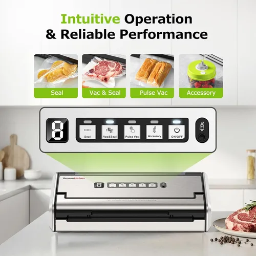 Miniatura 2 de Bonsenkitchen Sellador al vacío para alimentos, máquina selladora al vacío de alimentos con una sola mano con temporizador digital, sello más ancho