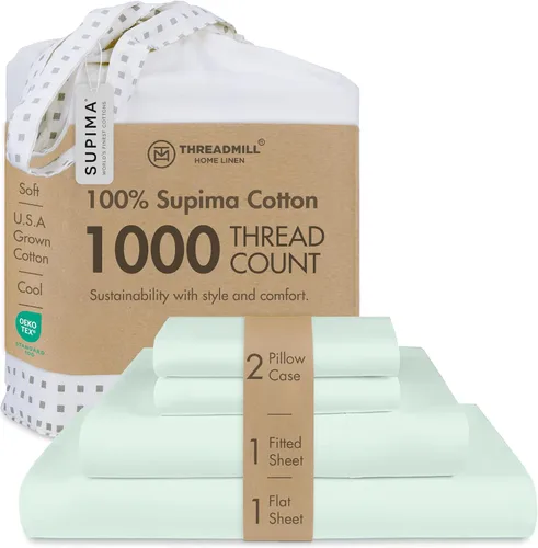 Miniatura 10 de Threadmill Sábanas 100% de algodón Supima americano, tamaño King, 1000 hilos, juego de sábanas de 4 piezas, sábana de satén suave, sábana de cama