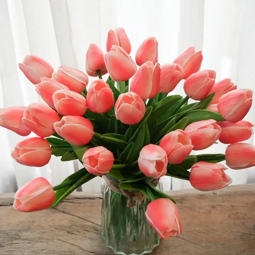 Miniatura 15 de 30 tulipanes reales al tacto, flores de poliuretano, tulipanes artificiales para arreglos de boda, fiesta, Pascua, primavera, hogar, comedor, Rosa
