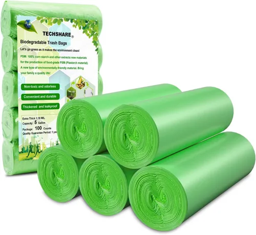 Bolsas de basura biodegradables de 4 a 6 galones, 100 unidades, extra gruesas pequeñas bolsas de basura para reciclaje para cocina, baño, patio,