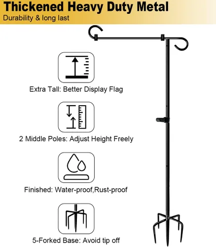 Miniatura 7 de Soporte para bandera de jardín de 49 pulgadas con 5 bases bifurcadas para decoración de letreros de 12 x 18 pulgadas, 1 paquete