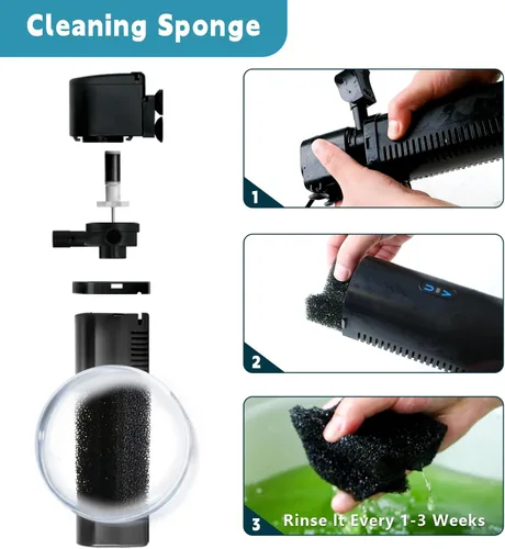 Miniatura 6 de coospider-repta Filtro de Acuario de 200 GPH, U-V para Acuario para Tanque de 20-75 Galones, Filtro de Bomba Sumergible para Agua Verde y Limpieza