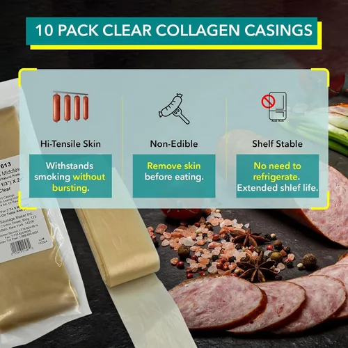 Miniatura 3 de The Sausage Maker® Fundas de colágeno transparente de 60 mm para hacer salchichas - Paquete de 10, funda no comestible para salchicha cocida