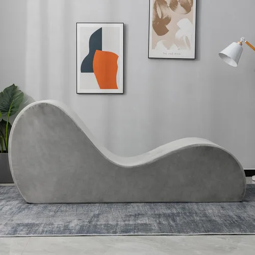 Miniatura 3 de Zenosyne Sillón de yoga, tumbona con funda lavable, bolsillos laterales, parte inferior antideslizante para dormitorio, silla de yoga para Gris