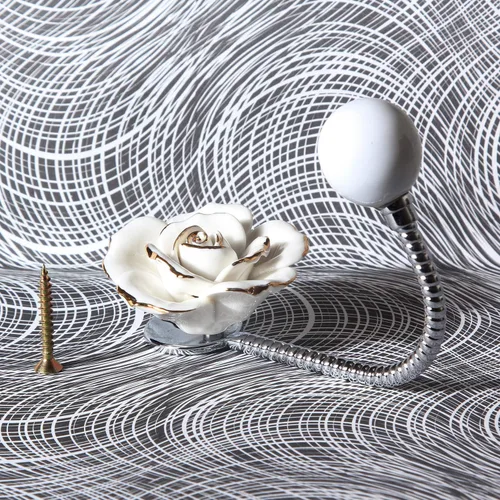 Miniatura 5 de Hermosos ganchos de pared de cerámica con flores 3D, gancho decorativo cromado para bata, bufanda, bolsa, toalla, sombrero, etc. para cocina, baño