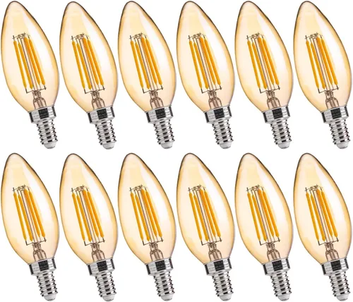 Miniatura 22 de FLSNT Amber LED Candelabra Light Bulbs 40W Equivalent, B11 E12 LED Chandelier Bulbs, 2200K Warm White, Dimmable, 330LM, 96 Pack UL,CA65 Listed.