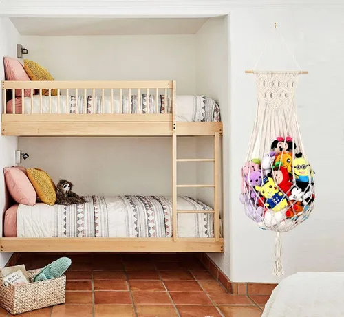 Miniatura 7 de Hamaca de animales de peluche, red para colgar en la pared para almacenamiento de animales de peluche, soporte de juguetes de macramé, exhibición