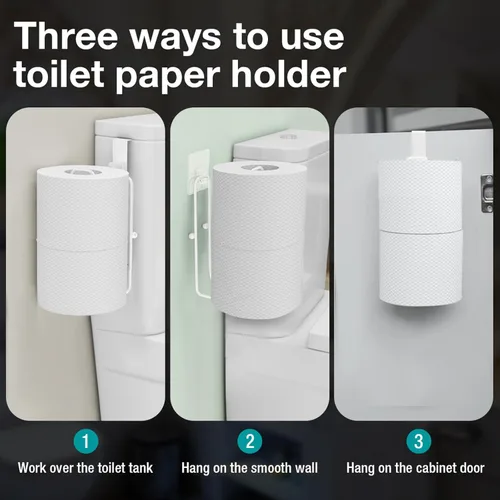 Miniatura 23 de Conworld Soporte de pared para almacenamiento de papel higiénico, dispensador portarrollos de papel higiénico sobre el tanque de reserva