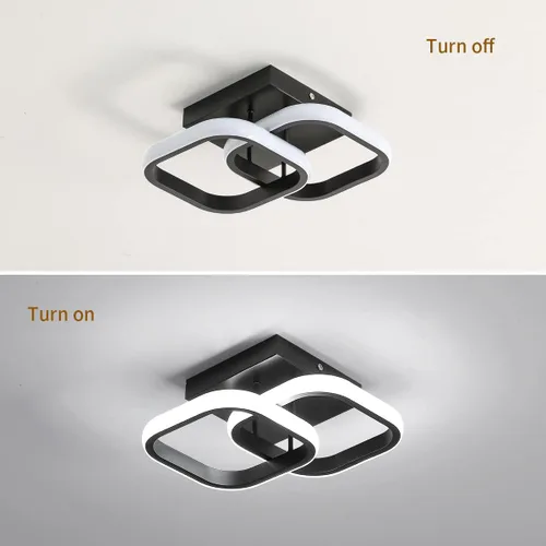 Miniatura 5 de Lámpara de techo LED moderna, 9 pulgadas, cuadrada, 6500 K, blanco frío, negro, mini lámpara de techo para pasillo, dormitorio, cocina, balcón