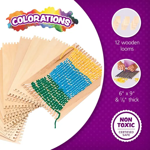 Miniatura 2 de Colorations RLOOM - Telar de madera para principiantes, juego de 12, para niños, artes y manualidades, tejido, actividad artesanal, habilidades