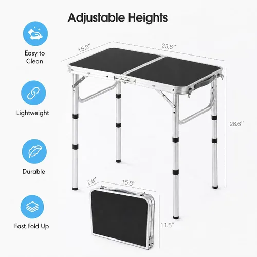 Miniatura 3 de YUFIFAIRY Mesa plegable pequeña portátil, mesa de campamento plegable de 24 pulgadas de largo x 16 pulgadas de ancho con 3 alturas ajustables