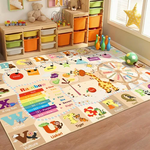Miniatura 21 de Alfombras infantiles lavables para sala de juegos, alfombras de aprendizaje educativas y divertidas con formas de animales del alfabeto ABC