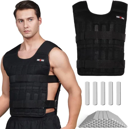 Miniatura 8 de Juego de chaleco con peso de 44 libras para hombres y mujeres, chaleco de peso ajustable para entrenamiento con placas de acero, chaleco