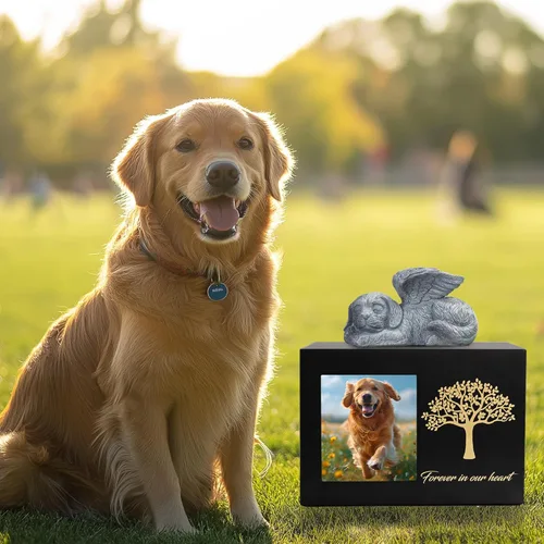 Miniatura 7 de Urna de mascota para cenizas de perro, caja de madera negra para cenizas, caja de cenizas de mascotas con bolsa de ángel y cenizas de perro