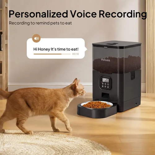 Miniatura 4 de VOLUAS Comederos automáticos para gatos, dispensador de alimentos secos para mascotas con temporizador, comederos automáticos para gatos con bolsa
