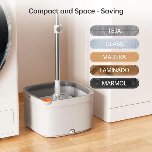 Miniatura 6 de Juego de trapeador giratorio y cubo con sistema de agua limpia y sucia de separación automática, cabezal de trapeador cuadrado giratorio de 360°