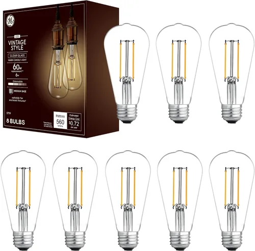 Miniatura 7 de GE Bombilla LED ST19 de estilo vintage, bombilla estilo Edison, vidrio ámbar, repuesto de 60 vatios (paquete de 16)