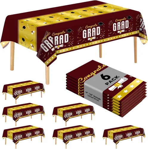 Miniatura 28 de Paquete de 6 manteles de plástico desechables patrióticos de 54 x 108 pulgadas, para fiestas con temática conmemorativa, desechables para mesas de 6
