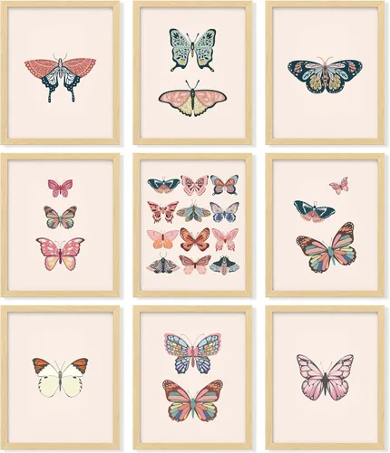 97 Decor Póster de mariposa vintage, arte de pared de mariposas femeninas, impresiones de mariposas artísticas, cuadros de mariposas naturales