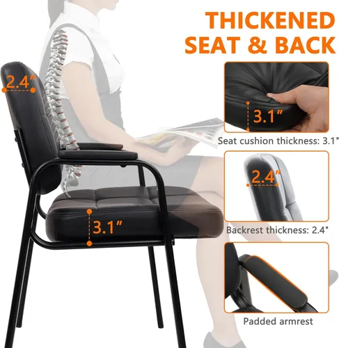 Miniatura 6 de CLATINA Big & Tall - Silla de invitados para sala de espera de 500 libras, silla de recepción de oficina de cuero sin ruedas con brazos acolchados