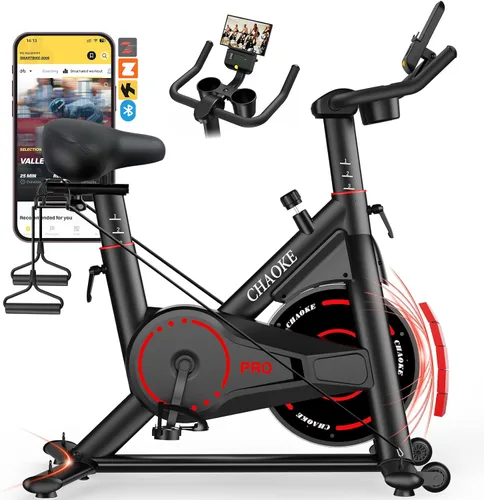 Miniatura 10 de CHAOKE - Bicicleta estática silenciosa, resistencia magnética, capacidad de 300 libras, para el hogar, compatible con aplicaciones, bicicleta