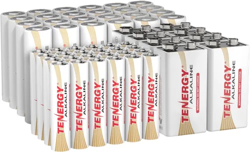 Tenergy Paquete de 56 pilas alcalinas, 24 unidades AA, 24 unidades AAA y 8 baterías de tamaño 9V para electrónica doméstica