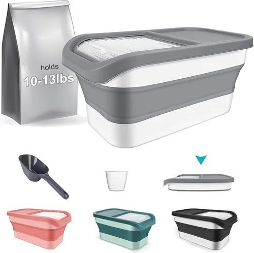 Miniatura 9 de Contenedor de almacenamiento de comida para perros de 10 a 13 libras, contenedor plegable de comida para mascotas con tapa hermética, recipientes