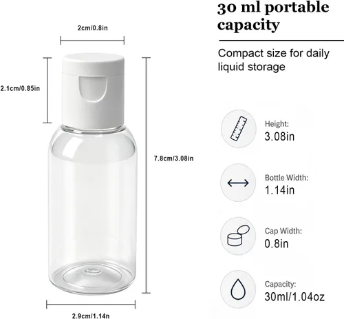 Miniatura 2 de TRENDBOX Paquete de 6 botellas vacías de plástico con tapa abatible para champú, lociones, jabón corporal líquido, crema (1 onza / 1.0 fl oz)